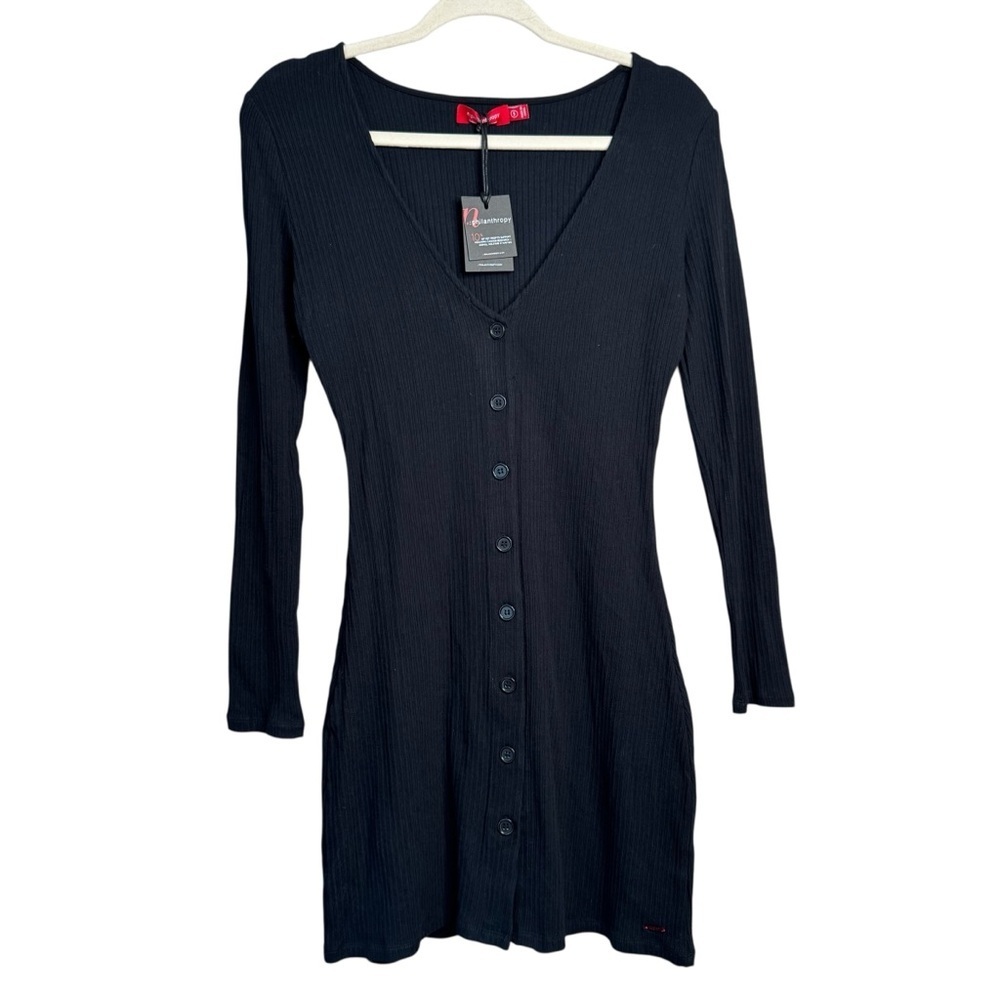 NWT n:philanthropy Womens Seymour A-line Dress Ribbed Black Small H27